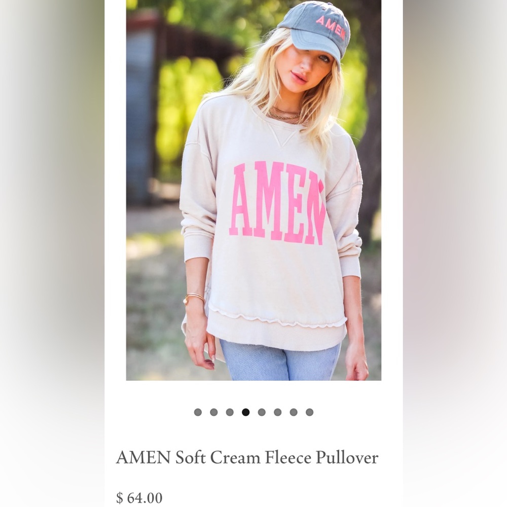 The Light Blonde • AMEN Soft Cream Fleece Pullover • Cream & Pink • Small